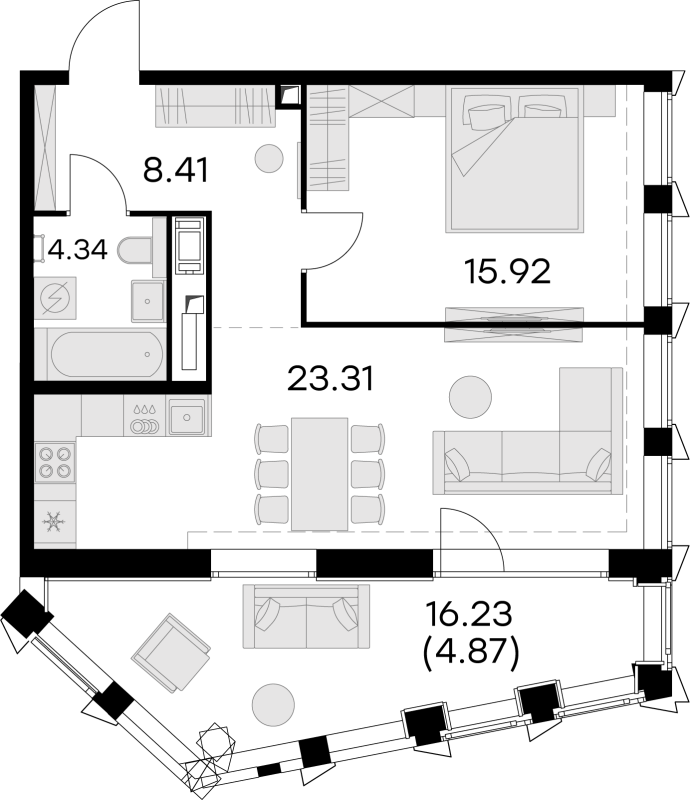 2 ккв (Евро) 58 м²