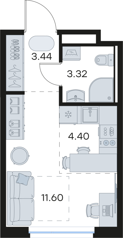 Студия 22,8 м²