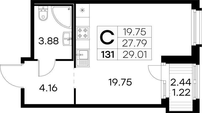 Студия 29 м²