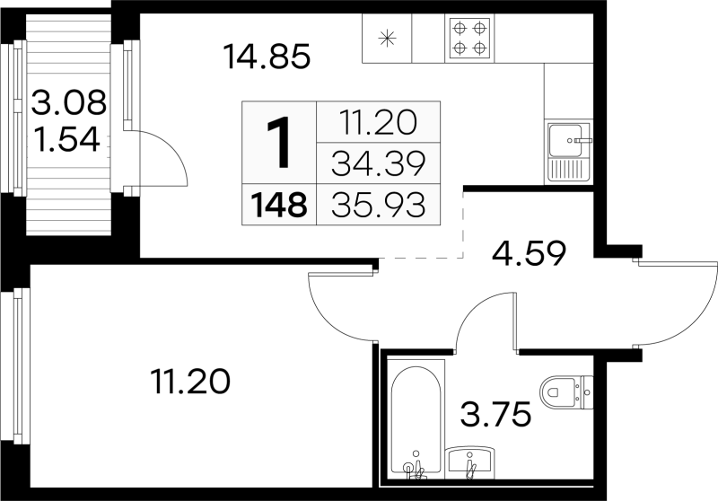1 ккв 35,6 м²