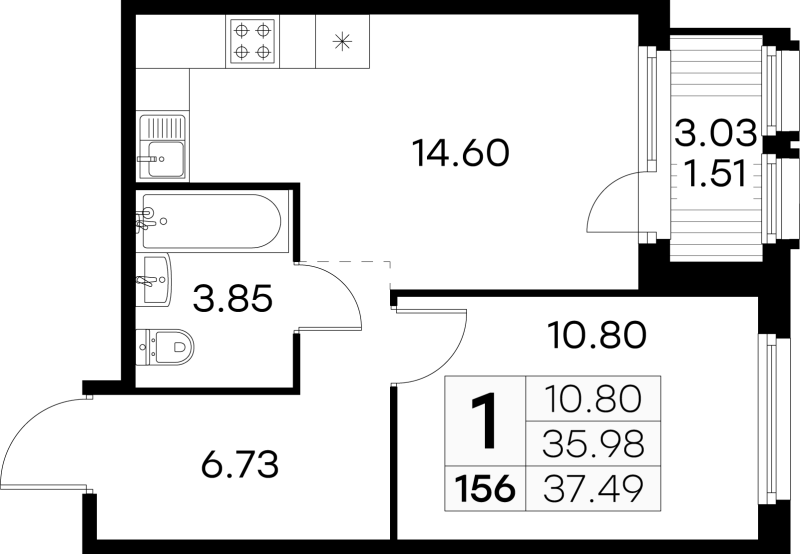 1 ккв 37,4 м²
