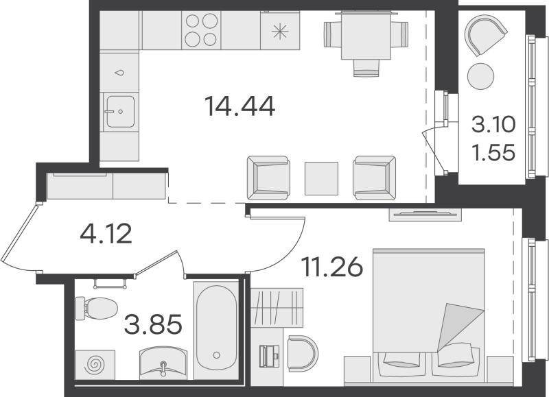 2 ккв (Евро) 34,8 м²