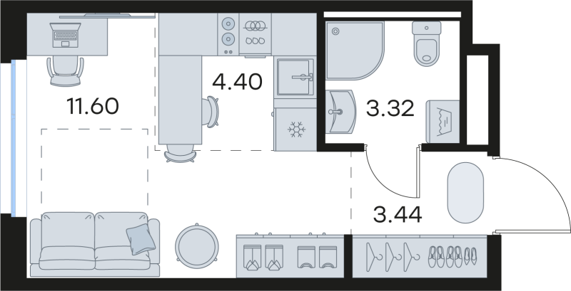 Студия 22,8 м²