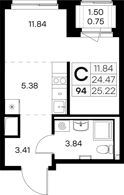 Студия 25,2 м²