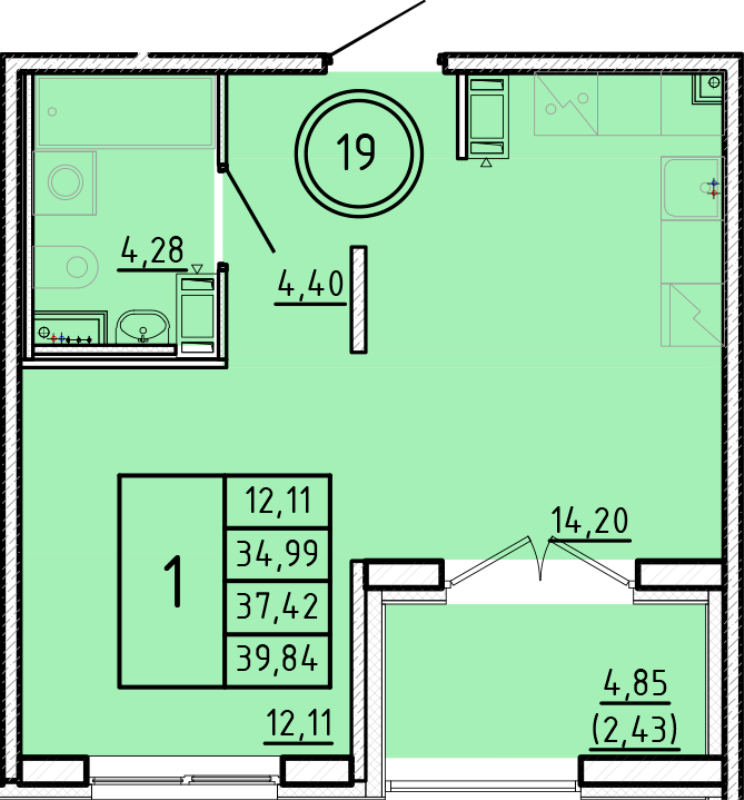1 ккв 35 м²