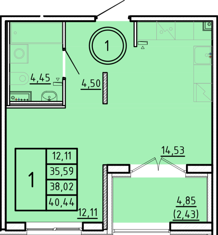 1 ккв 35,6 м²
