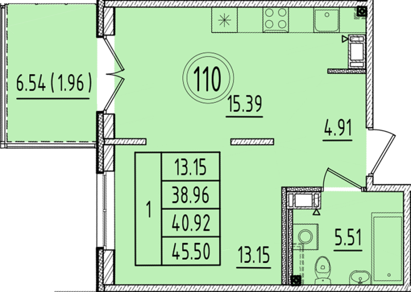 2 ккв (Евро) 39 м²