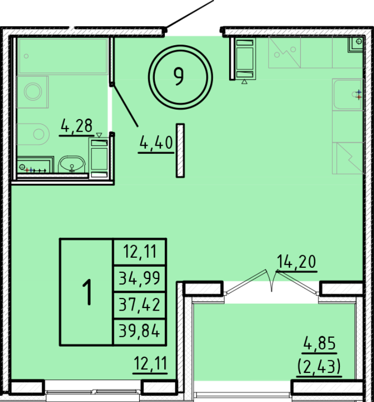 1 ккв 35 м²