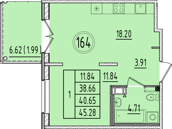 2 ккв (Евро) 38,7 м²
