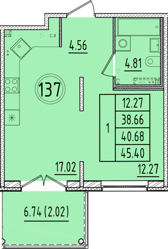 2 ккв (Евро) 38,7 м²