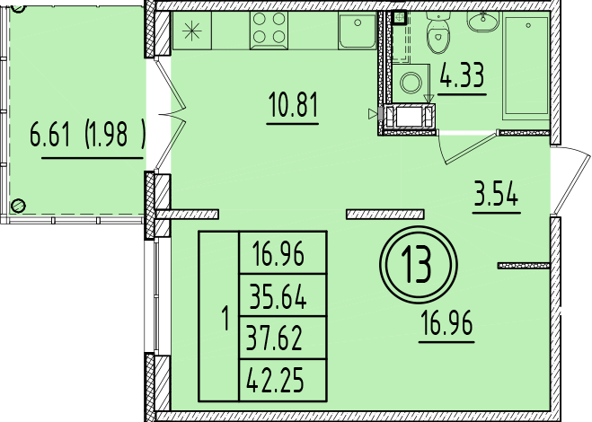 1 ккв 35,6 м²