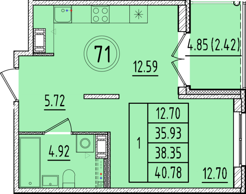 1 ккв 35,9 м²