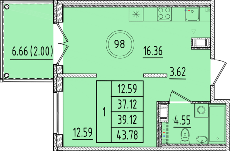 2 ккв (Евро) 37,1 м²