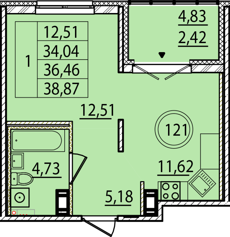 1 ккв 34 м²