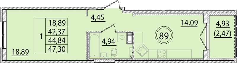 1 ккв 42,4 м²