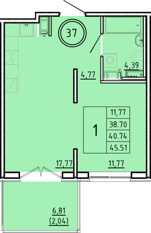 2 ккв (Евро) 38,7 м²