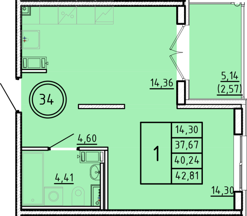 1 ккв 37,7 м²
