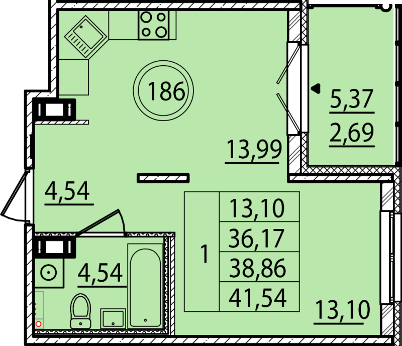 1 ккв 36,2 м²