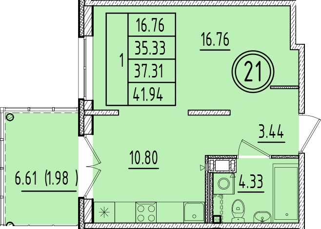 1 ккв 35,3 м²