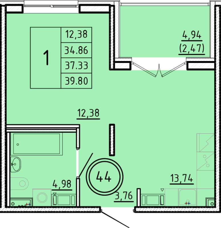 1 ккв 34,9 м²
