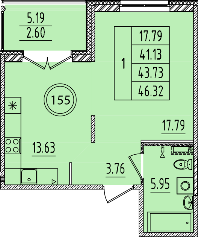 1 ккв 41,1 м²