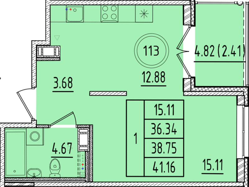 1 ккв 36,3 м²