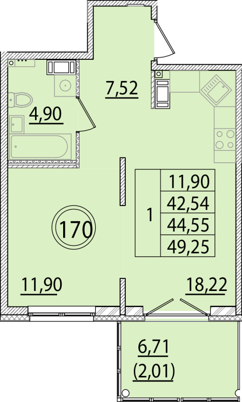 2 ккв (Евро) 42,5 м²