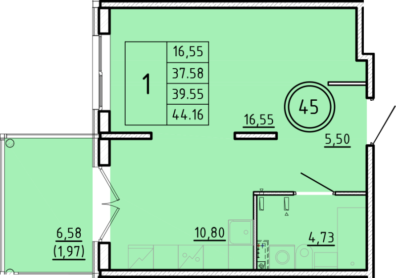 1 ккв 37,6 м²