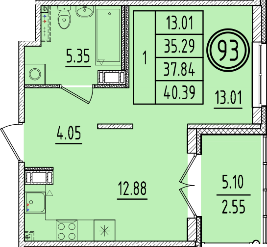 1 ккв 35,3 м²
