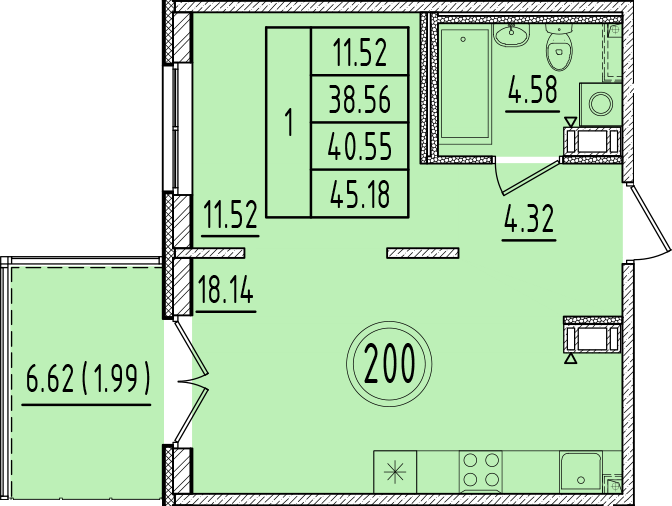 2 ккв (Евро) 38,6 м²