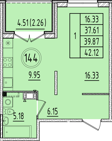 1 ккв 37,6 м²