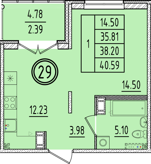 1 ккв 35,8 м²