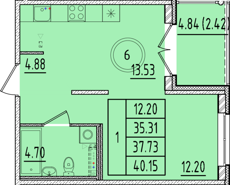 1 ккв 35,3 м²