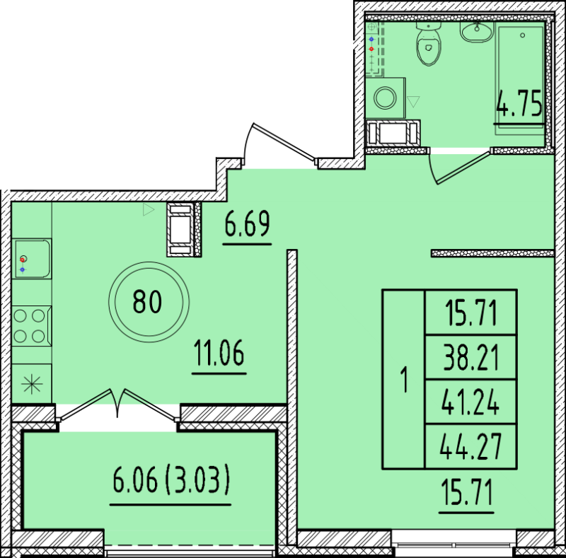 1 ккв 38,2 м²