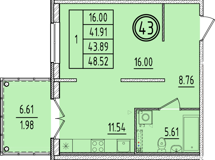 1 ккв 41,9 м²