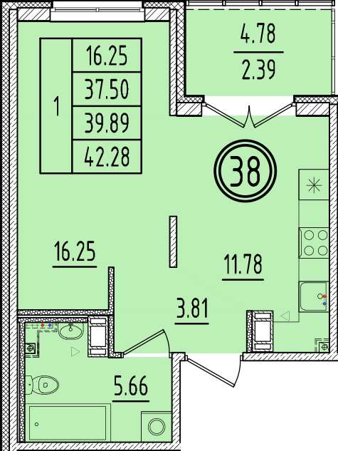 1 ккв 37,5 м²