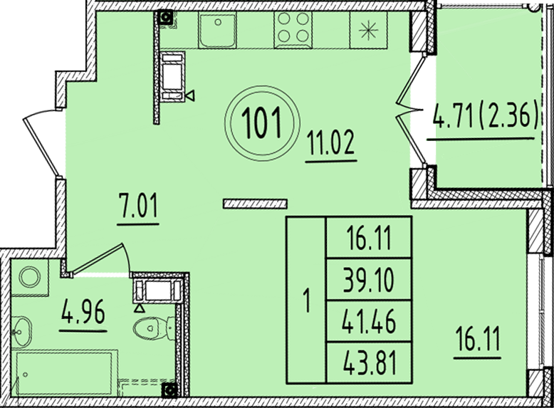 1 ккв 39,1 м²