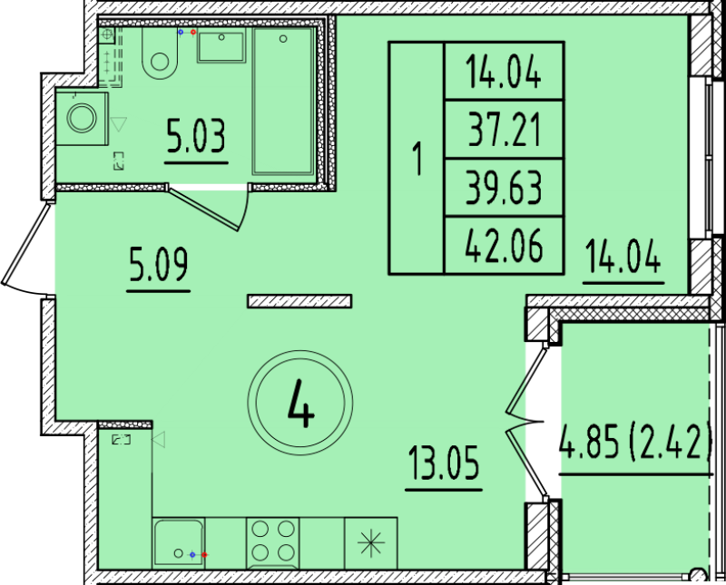 1 ккв 37,2 м²