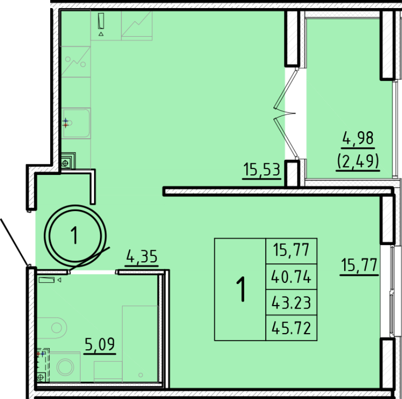 2 ккв (Евро) 40,7 м²