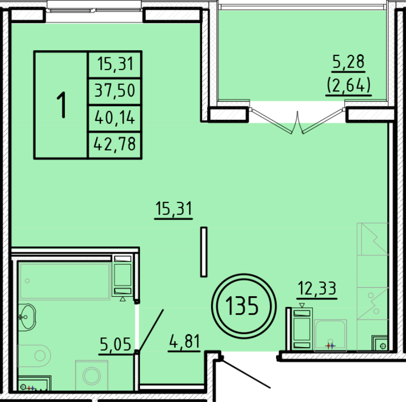 1 ккв 37,5 м²