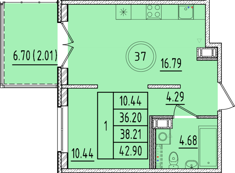 2 ккв (Евро) 36,2 м²