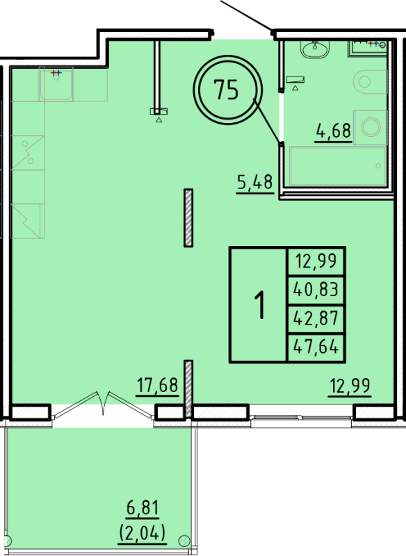 2 ккв (Евро) 40,8 м²