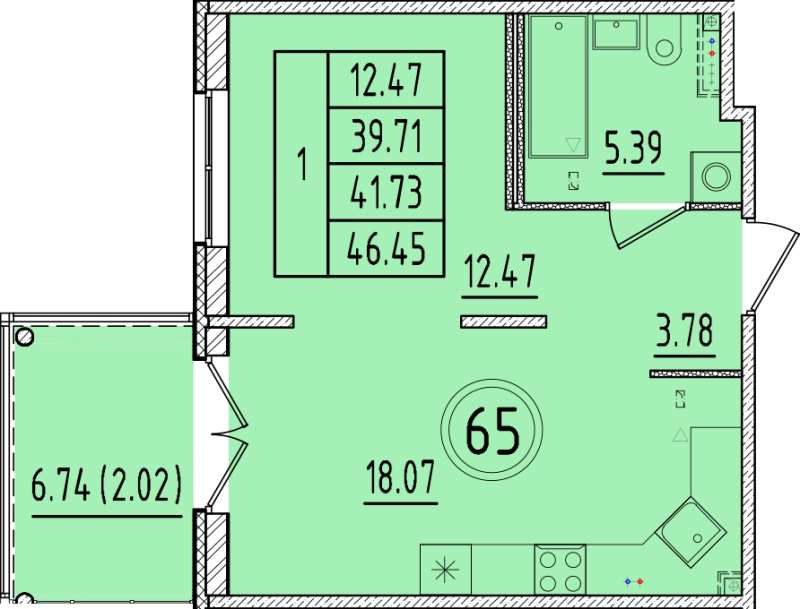 2 ккв (Евро) 39,7 м²