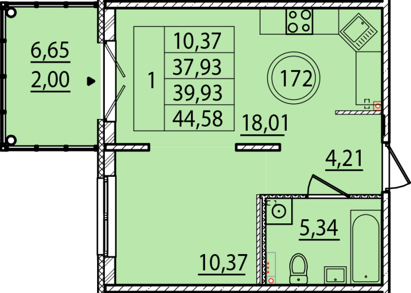 2 ккв (Евро) 37,9 м²
