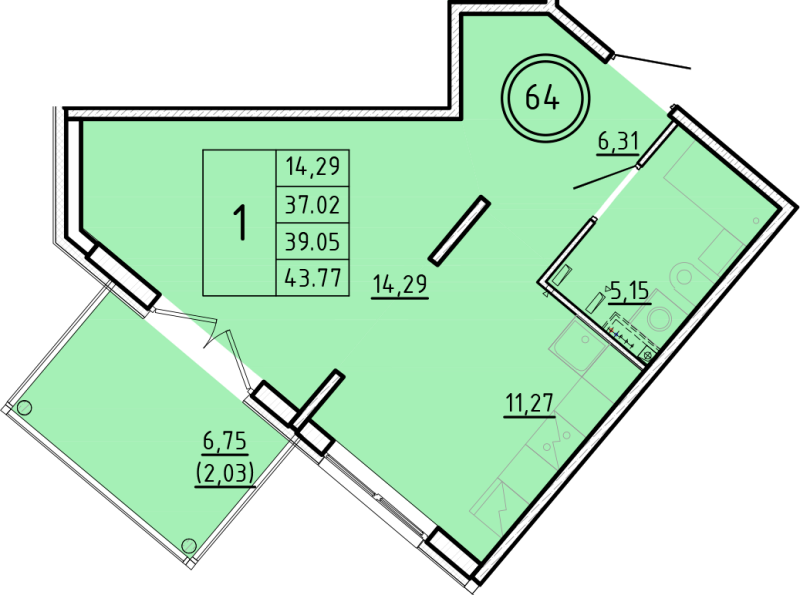 1 ккв 37 м²