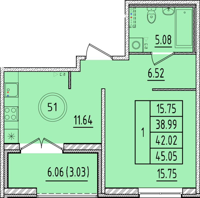 1 ккв 39 м²
