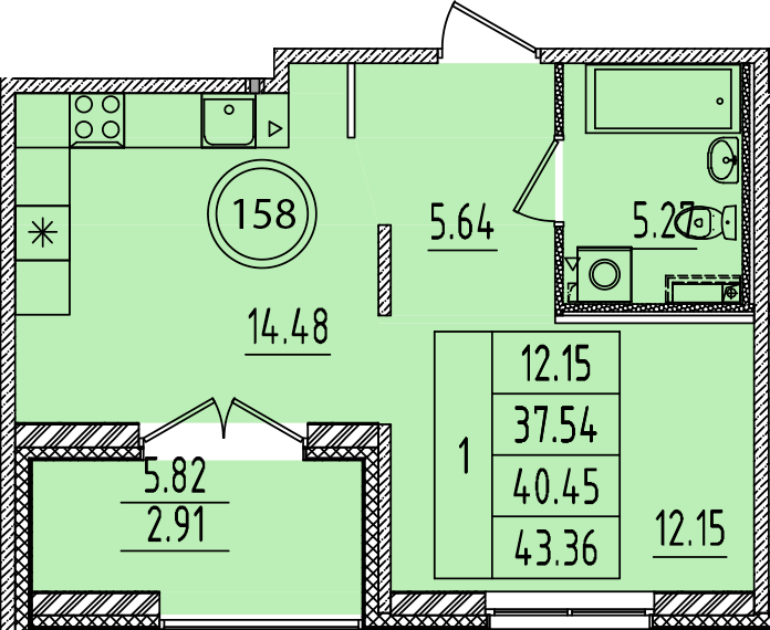 1 ккв 37,5 м²