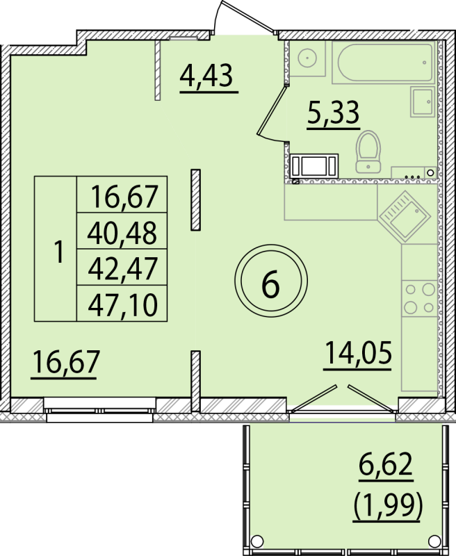 1 ккв 40,5 м²