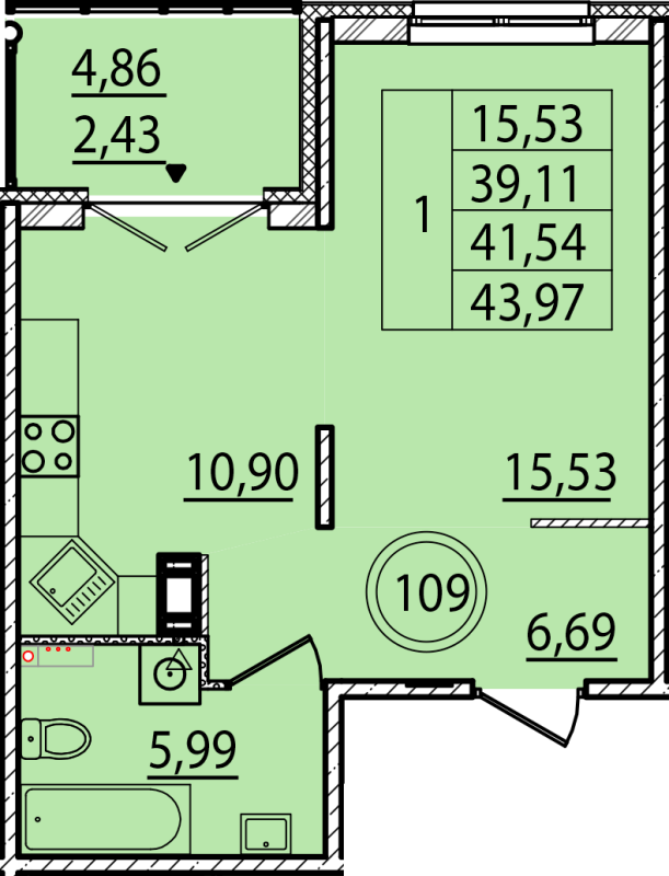 1 ккв 39,1 м²