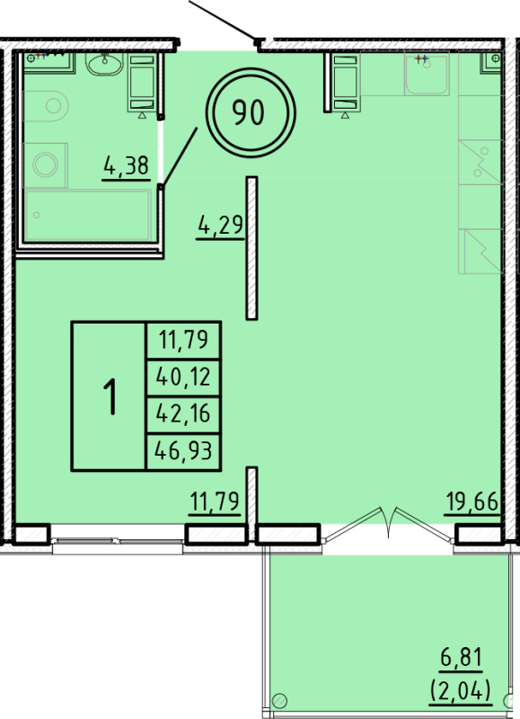 2 ккв (Евро) 40,1 м²